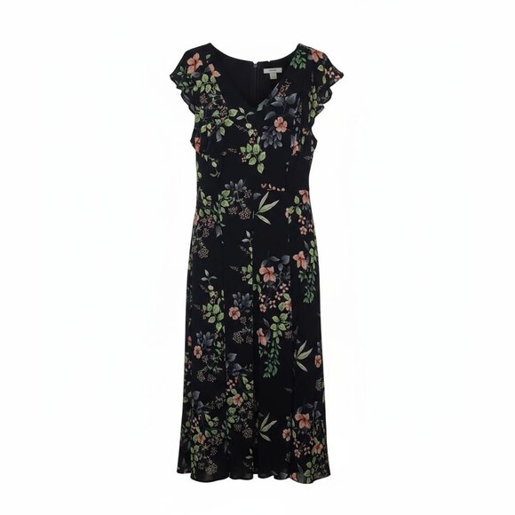 Tommy Hilfiger Navy Floral Midi Flutter Sleeve V Neck Women's Dress - Size 10 - Picture 1 of 8